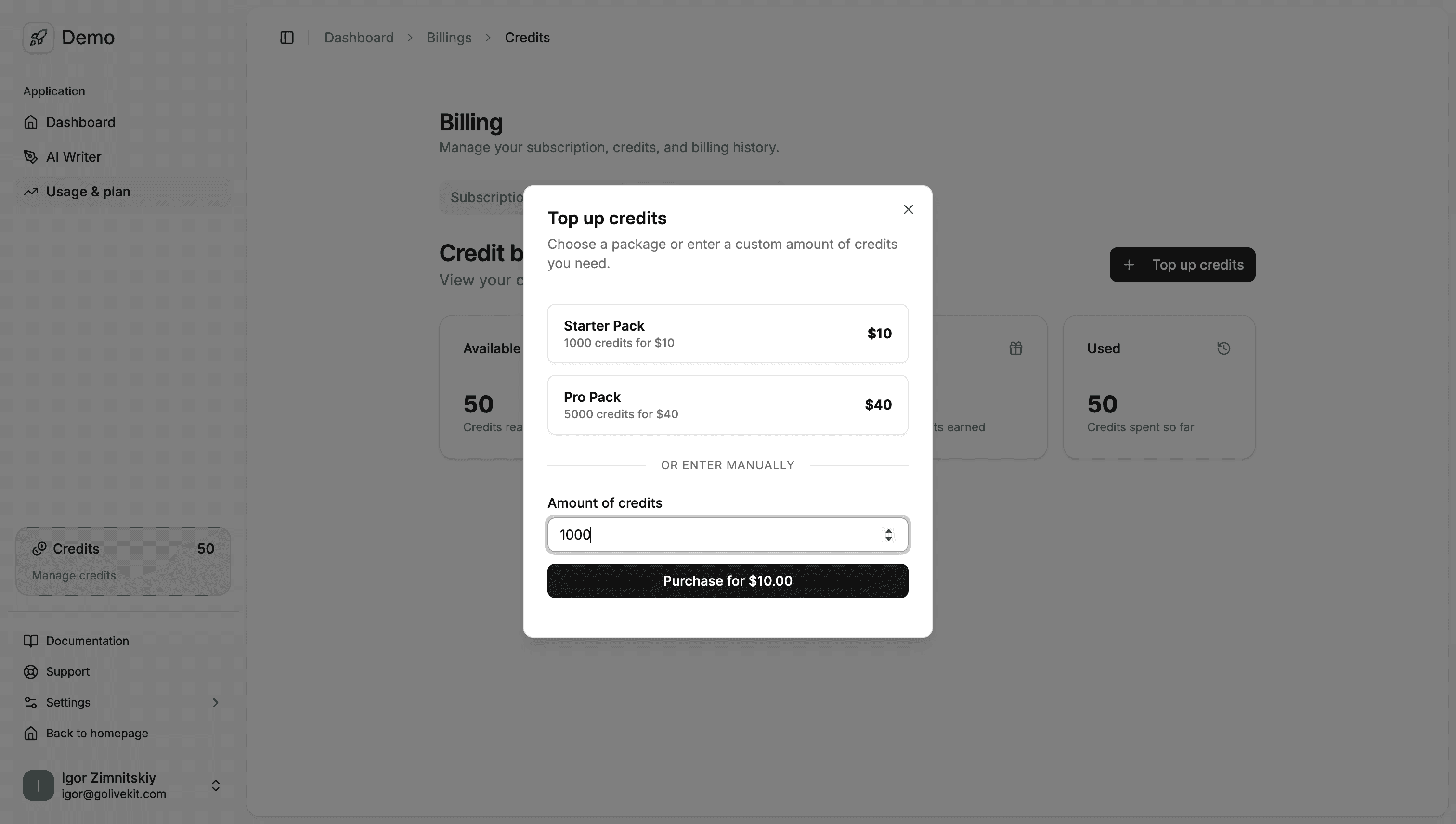 Credits Top Up