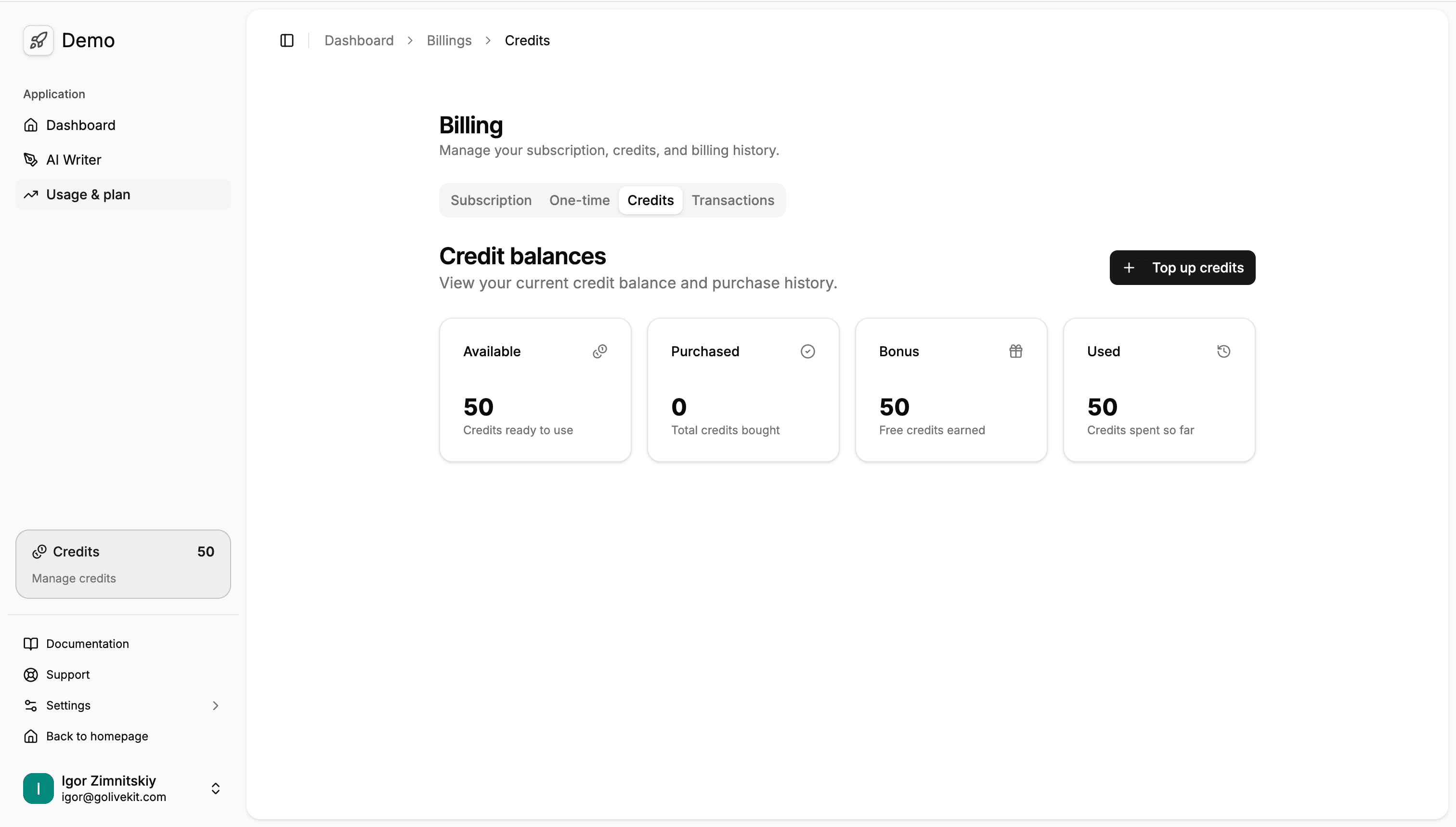 Credits Summary